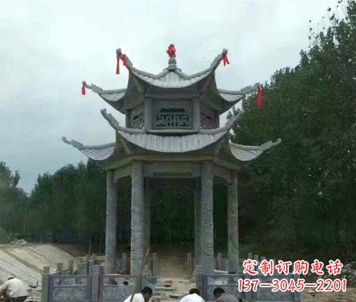 济南园林双层凉亭石雕 (3)