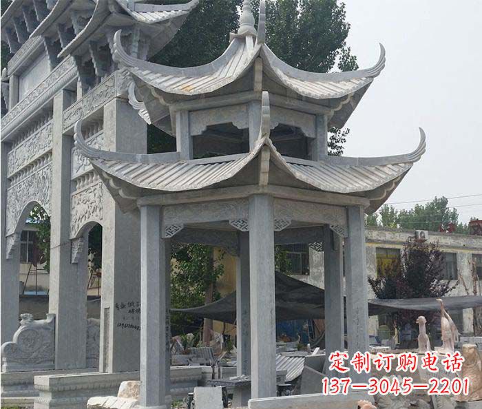 济南园林双层石雕凉亭