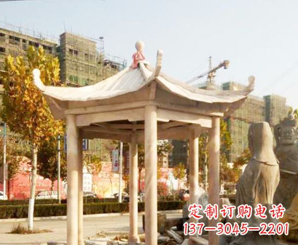 济南园林晚霞红单层凉亭景观石雕