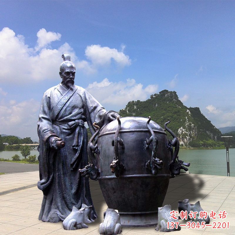 济南张衡地动仪地震仪雕塑-玻璃钢仿铜历史名人情景雕塑