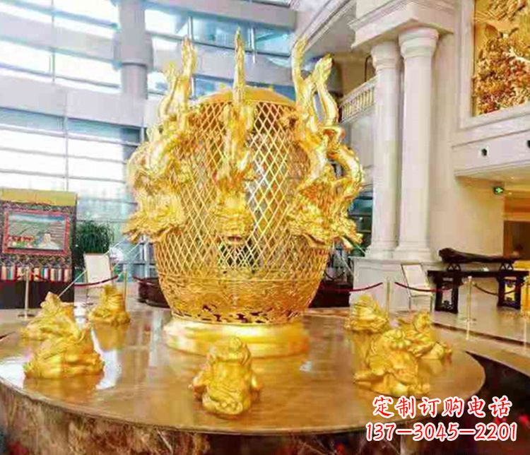济南张衡地动仪企业景观雕塑摆件纯铜鎏金古仪器
