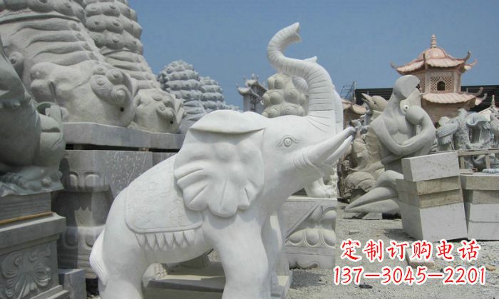 济南招财动物汉白玉长鼻小象石雕