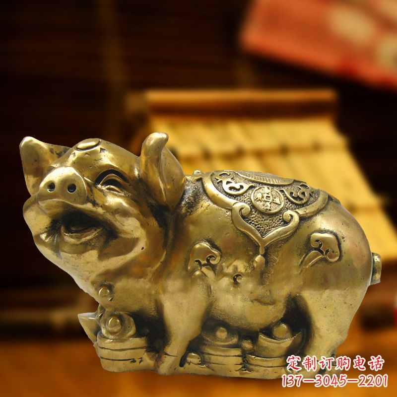 济南招财金猪铜雕-风水生肖动物雕塑企业商场美陈摆件