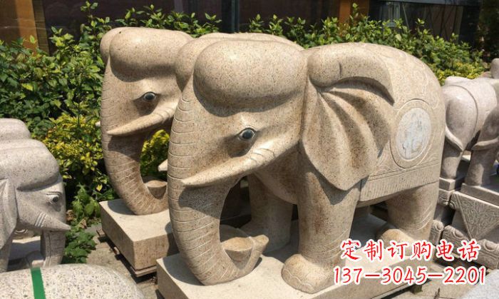济南招财进宝砂岩大象石雕