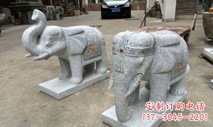 济南招财进宝芝麻灰大象石雕 (2)