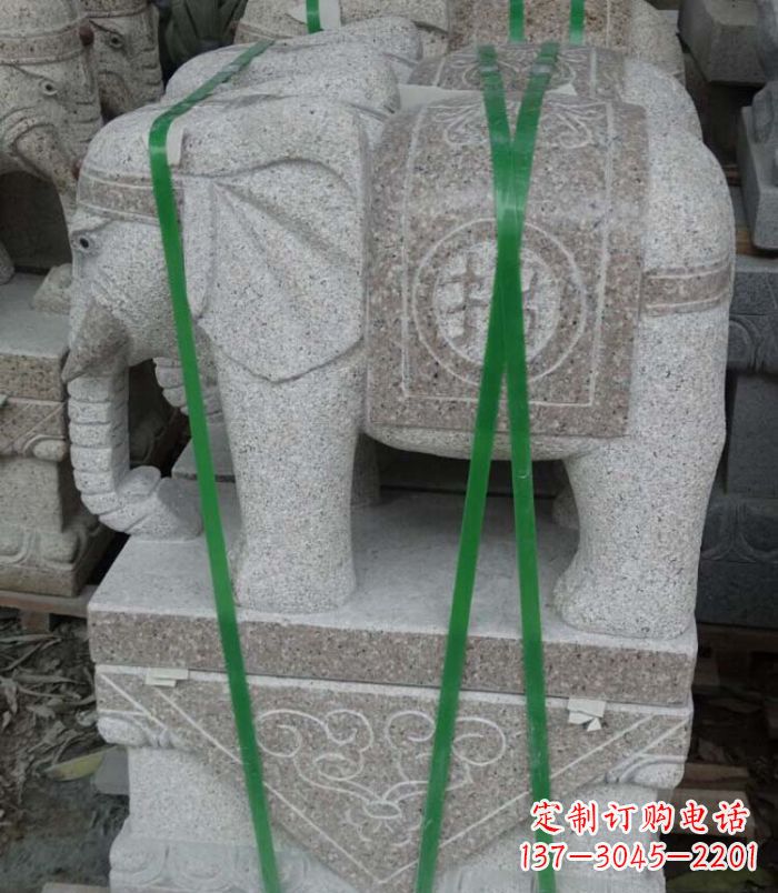 济南招财进宝芝麻灰大象石雕 (4)