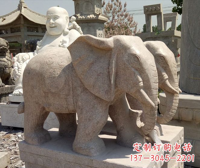 济南招财晚霞红大象石雕 (2)