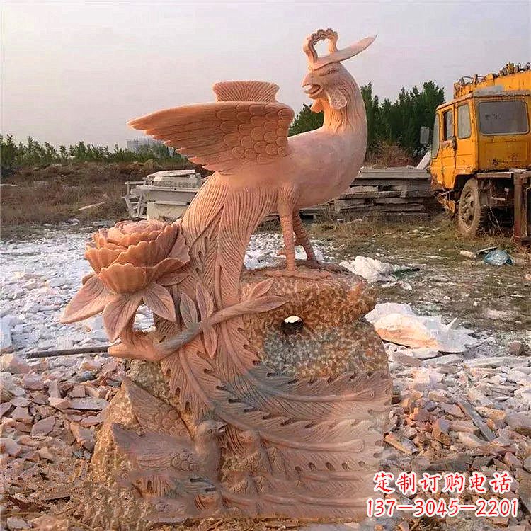 济南中国古代传说中的瑞鸟凤凰牡丹石雕
