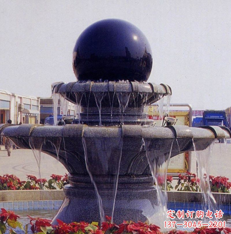 济南中国黑双层风水球喷泉石雕