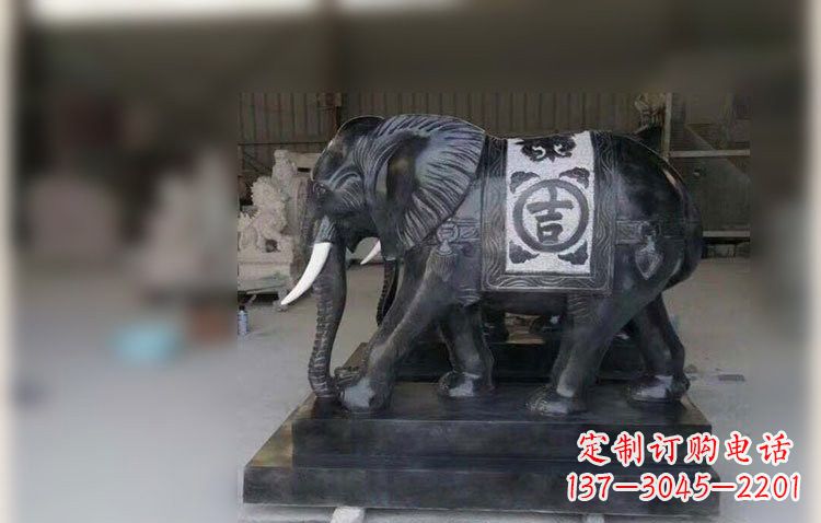 济南中国黑石材大象雕塑
