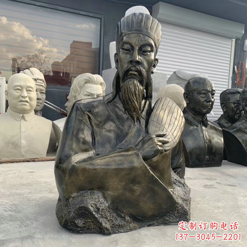 济南诸葛亮半身像-玻璃钢仿铜三国人物古代著名军事家雕像