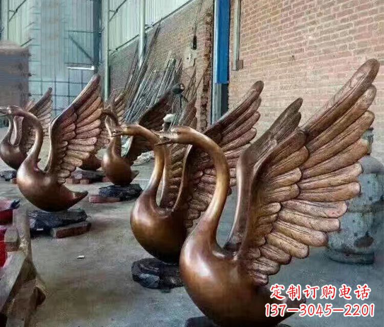 济南铸铜天鹅喷水动物喷泉雕塑