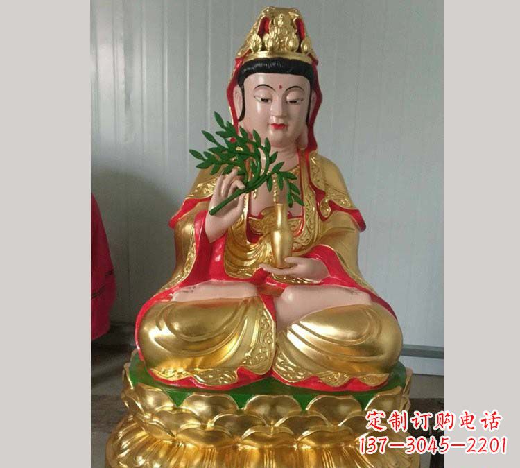 济南铸铜贴金杨柳观音雕塑