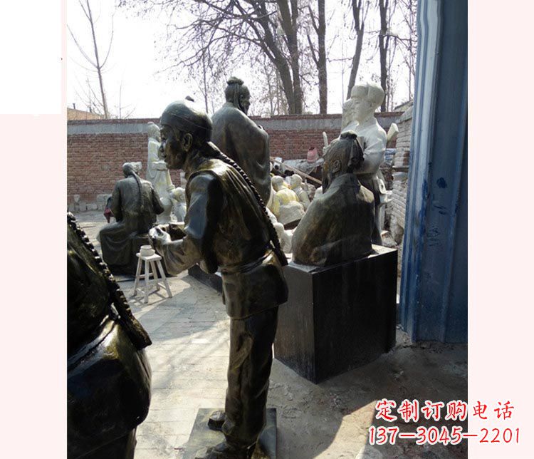 济南作揖的店小二铜雕